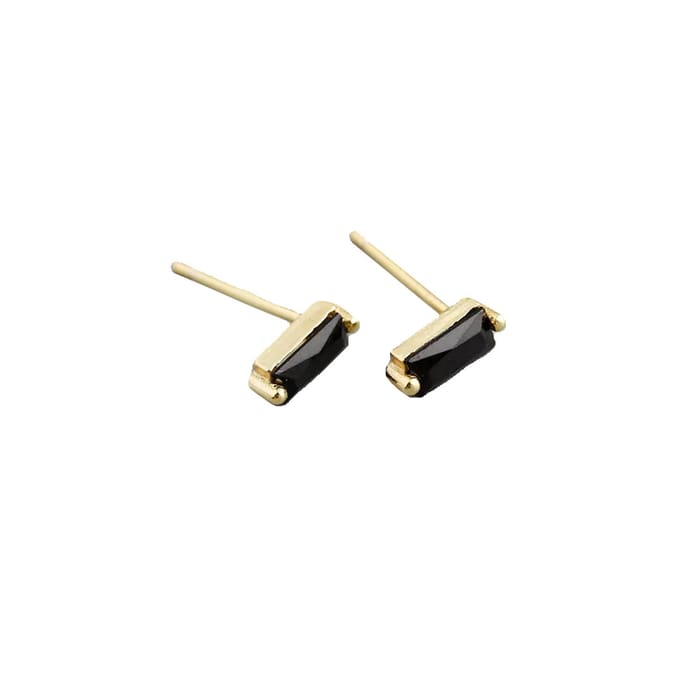 YOLA Stud Oorbellen | Zwart/Goud | 7,8 x 3 mm | 925 Silver