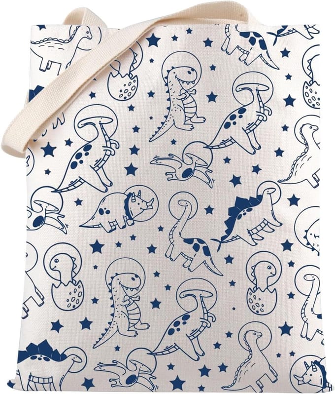 Allecto Plus - Grappige Dinosaurus Cadeau Tote Bag voor de Ruimte Dino liefhebber met Ruimte Dinosaurussen print.