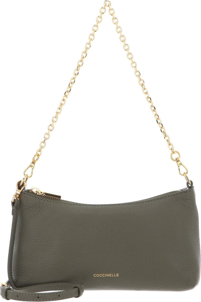 COCCINELLE Leren Schoudertas Aura Mini Bag Grained Leather Laurel Green Olijfgroen
