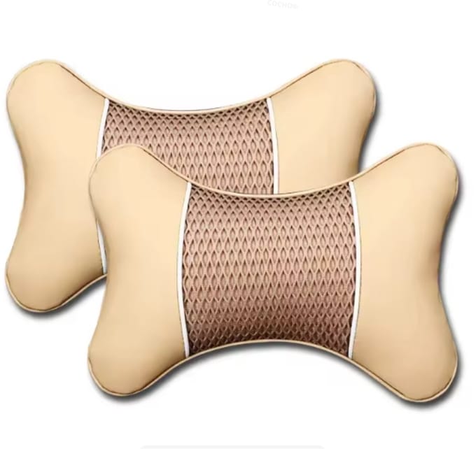 COCHO® 2 Stuks Autostoel Hoofdkussen – Ergonomisch Nekkussen & Hoofdsteun – Cervicale Ondersteuning - Beige - Auto Accessoires