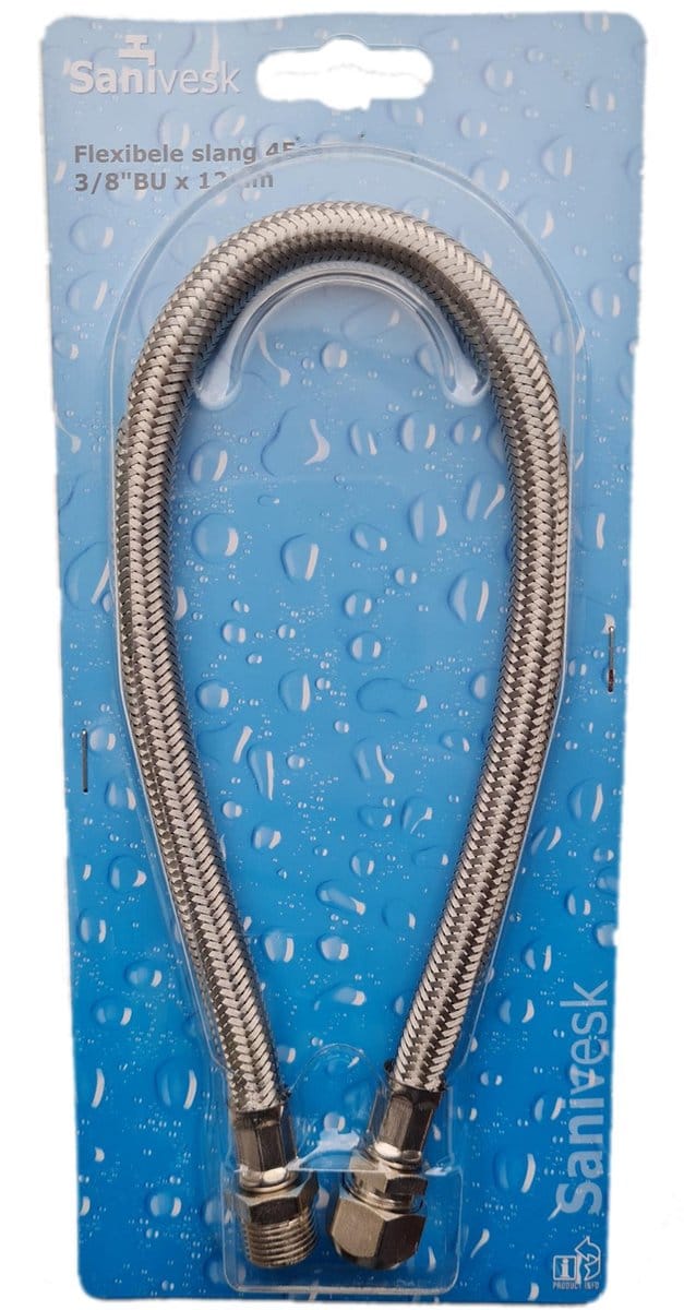 Sanivesk - Flexibele slang - 45 cm - 3/8" BU - 12mm knel - RVS - waterleiding