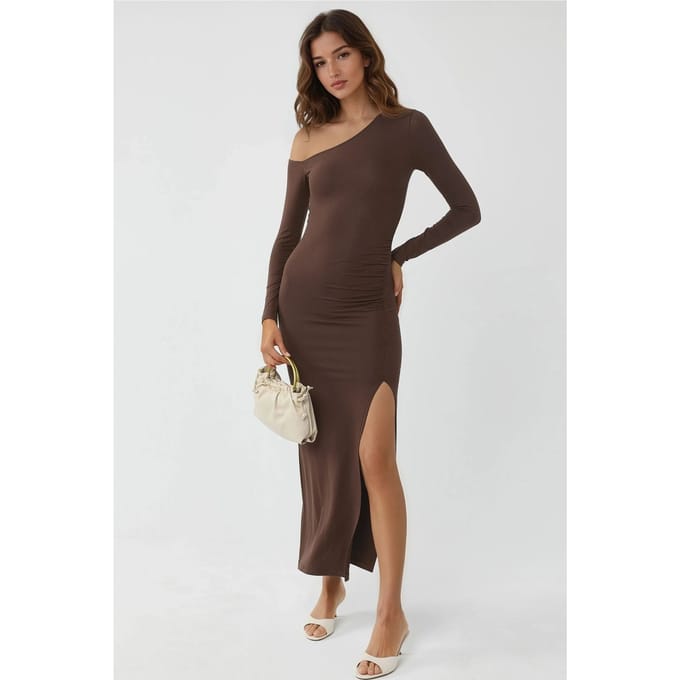 Asymmetrische Kraag Maxi-jurk met Scheur