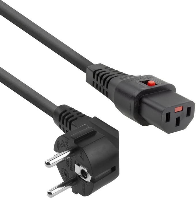 ACT Netsnoer Schuko CEE 7/7 male (haaks) - C13 IEC Lock zwart 3 m, EL234S AK5041