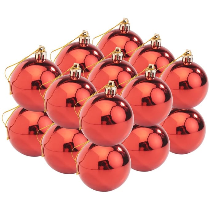 Kerstballen van kunststof, 18 stuks - Rood-Glanzend