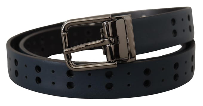Perforated Leren Riem Blauw