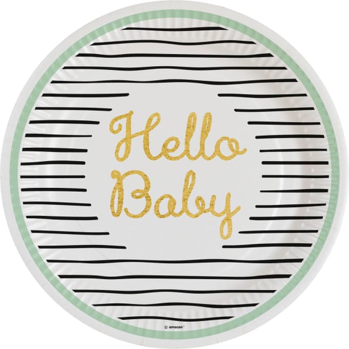 Amscan - Hello Baby - borden 23 cm - groen - 8 stuks