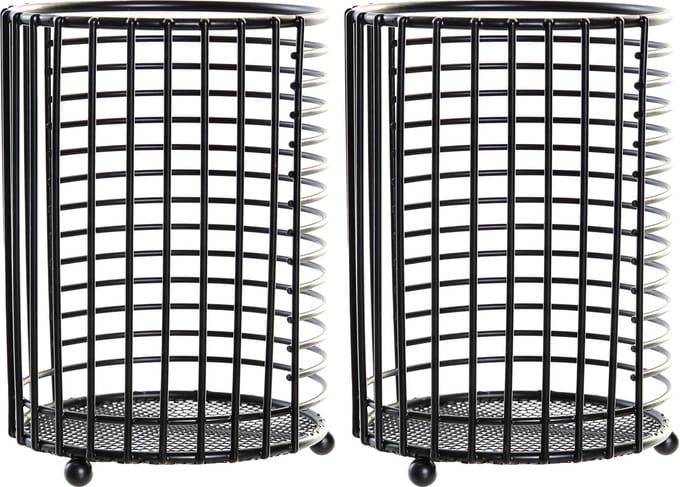 Items keukengerei houder - 2x - zwart - D12 x H16 cm - metaal