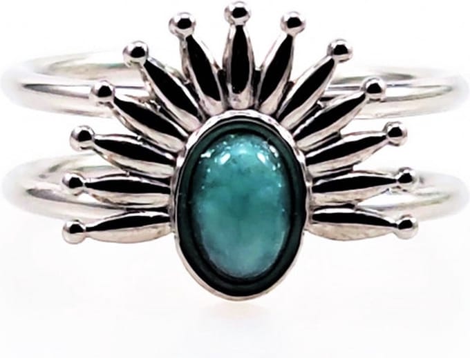 Dottilove Sieraden - Dames Waaier Ring - Witgoudkleurig Verguld - Ring met Turquoise Steen