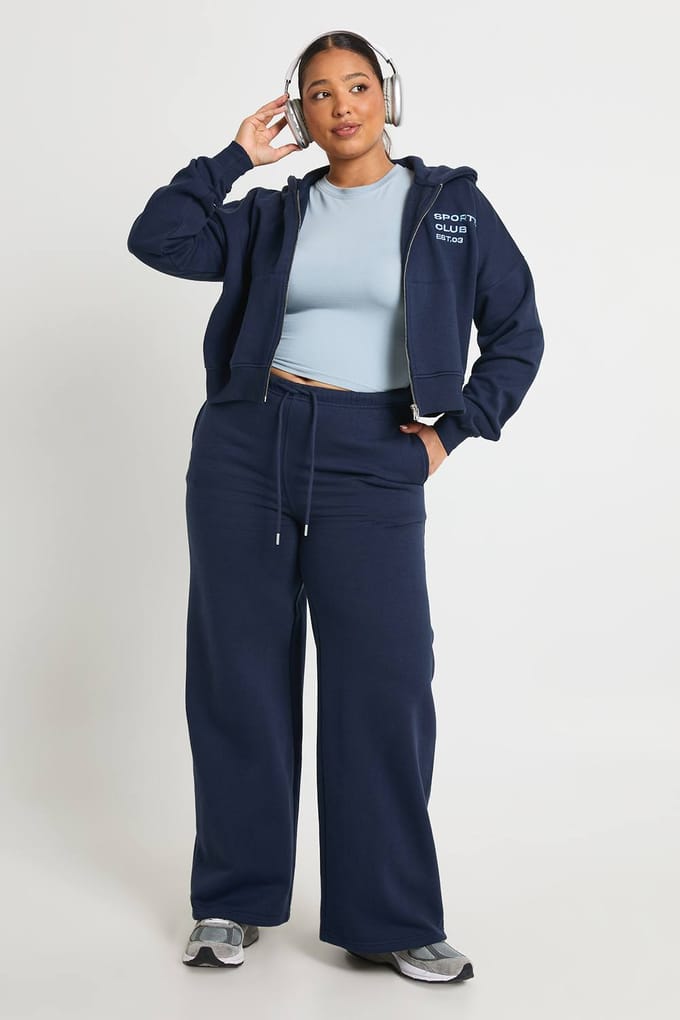 boohoo Dames Plus Joggingbroek met Wijde Pijpen | Navy | Maat: 20