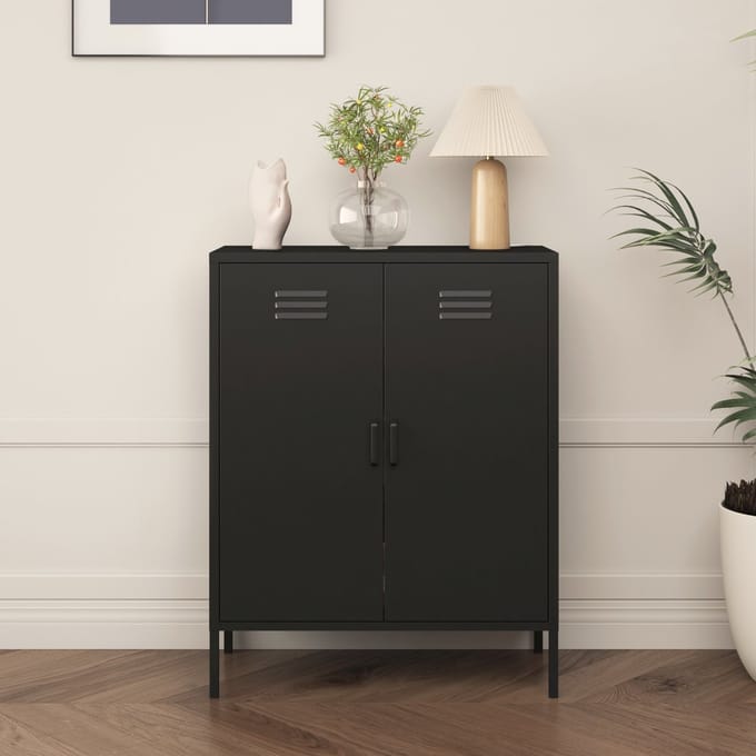 Opbergkast Pyhäranta metaal 101,5x80x40 cm zwart mat [en.casa]