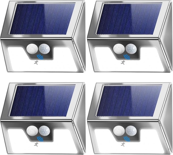 Set van 4 Solar LED Spots Buiten met Bewegingsmelder - Waterdicht & 3 Modi - RVS