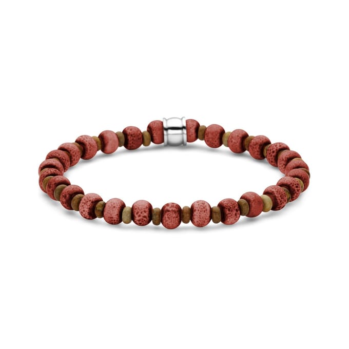 Frank 1967 - 7FB-0777 - keramiek kralenarmband heren - rood - 6 mm - 19 cm