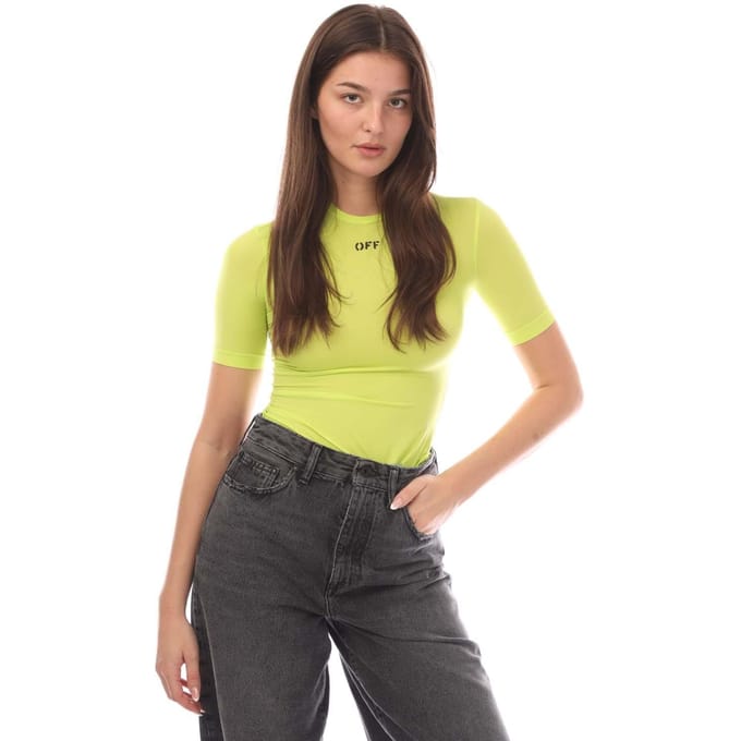 Off White Dames/Dames Off Stamp Sec Skin Crew Hals T-shirt (Geel)