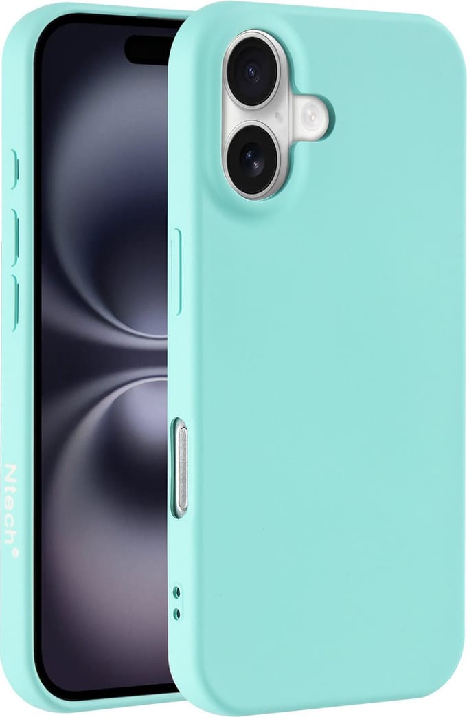 Hoesje Geschikt voor iPhone 16 Plus – Zacht siliconen liquid backcover – Mint Groen