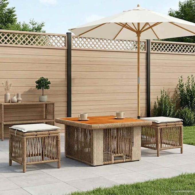 vidaXL - Tuin - Eettafel - Set - 3 - st - Beige - en - Crème - poly - rattan