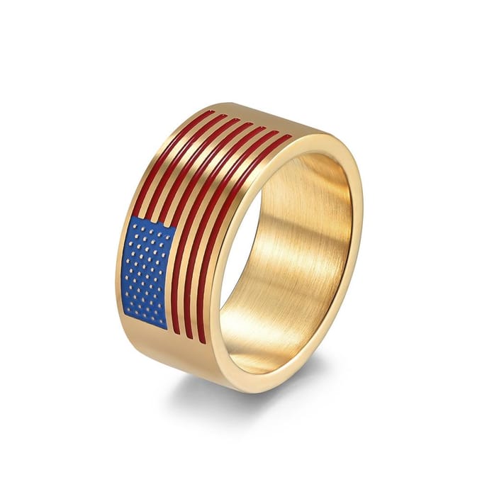 Amerikaanse Vlag Star Spangled Banner Titanium Staal Ring Heren Persoonlijkheid Trendy Hip Hop 7# beige