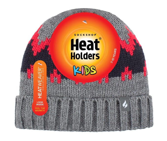 Heat Holders - Geribbelde zachte muts met pom-pom voor jongens - Pebble Melange / red / navy