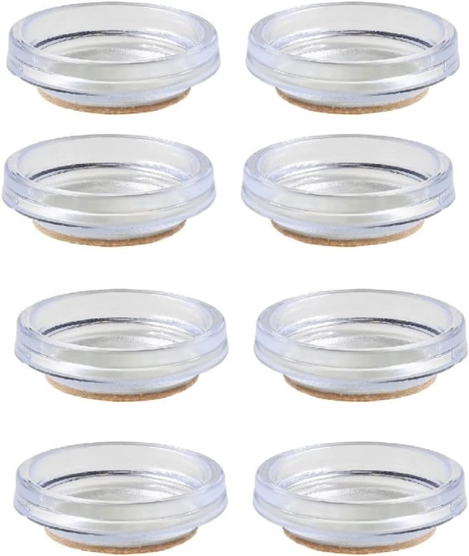 Castor cups met viltpad, buitenmaat 65 mm, transparant, pak van 8 stuks