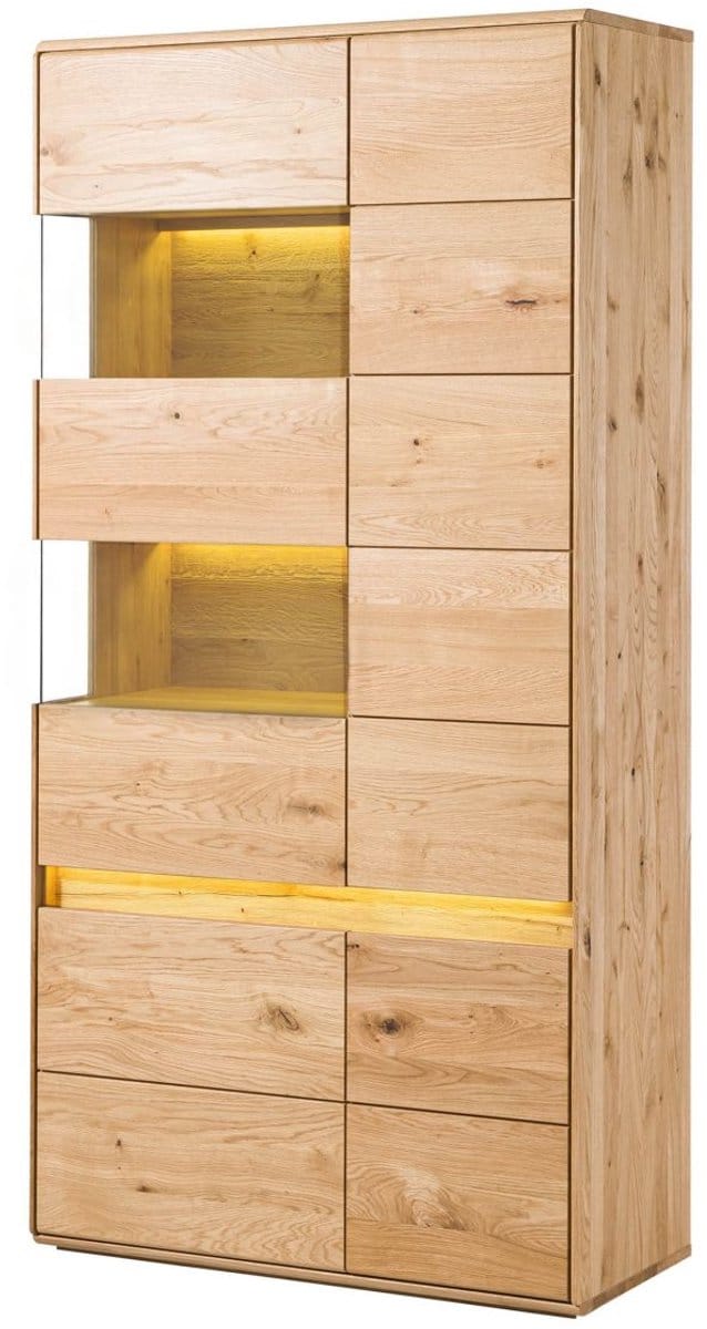 MASSIVMOEBEL24.DE wilde eik vitrine blank massief hout 103x43,5x207 cm (BxTxH) geolied gemonteerd CARDIFF volledig massief #111