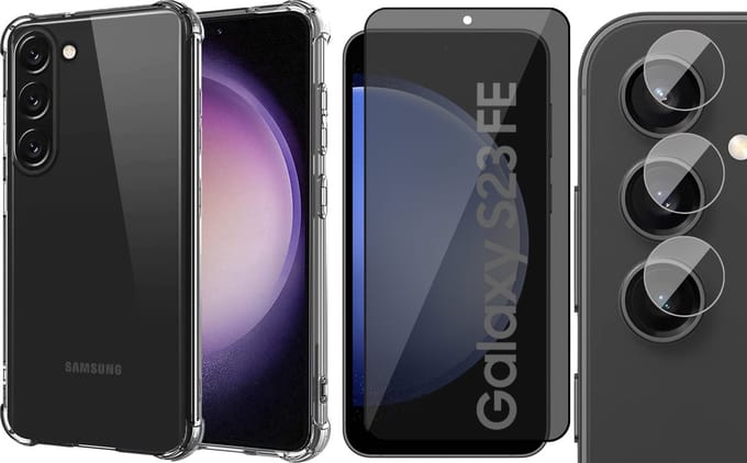 Hoesje geschikt voor Samsung Galaxy S23 FE - Privacy Screenprotector Volledig Dekkend Glas & Camera - Shockproof Transparant