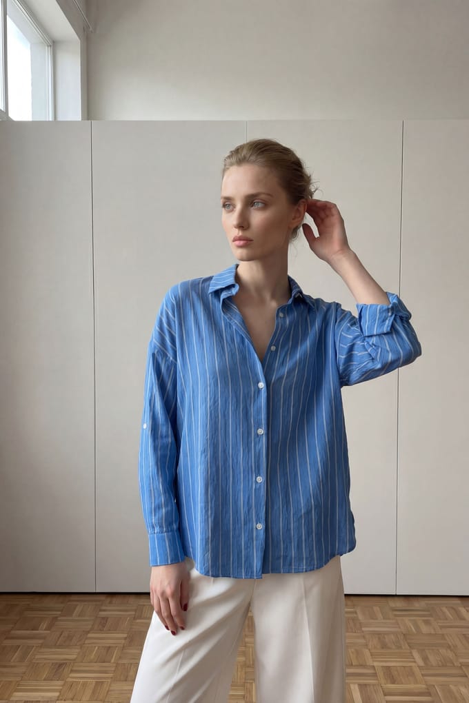 Gestreepte Knoopsluiting Poplin Overhemd