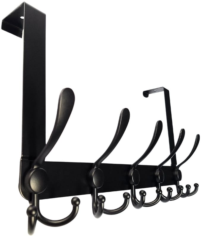 Hoexs Deurkapstok Zwart – 40cm – Deurhanger RVS - 5 Haken – Metaal