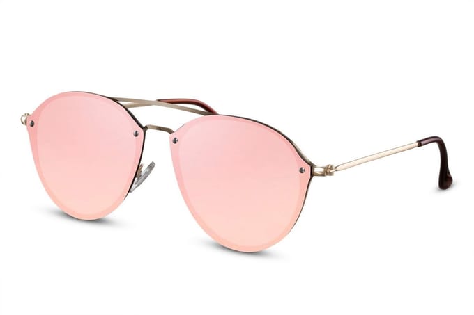 Joboly Ronde Zonnebril - Goudkleurig Frame - Roze Lenskleur - Dames