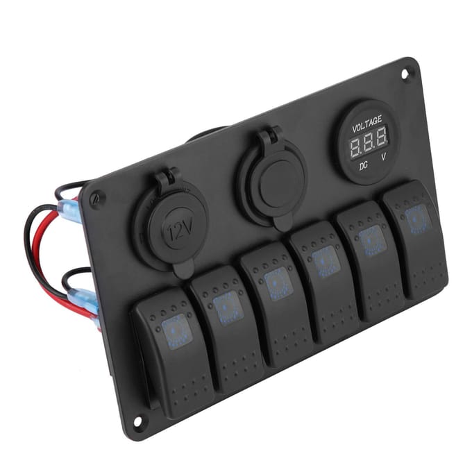 12V 24V 6-voudig Auto Boot LED Tuimelschakelaar Paneel Dubbele USB Voltmeter Sigarettenaansteker Blauw black