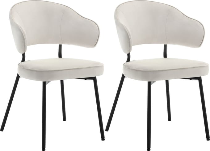 BukkitBow - Gestoffeerde Eetkamerstoelen - met Ronde Armleuning - Set van 2 Stuks (48CM Hoog) - Crème / Wit