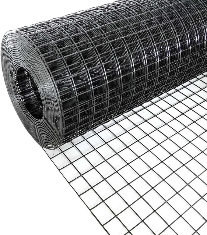 Volieregaas 25x25mm 1,50mm 100cm x 25m Zwart gecoat RVS.
