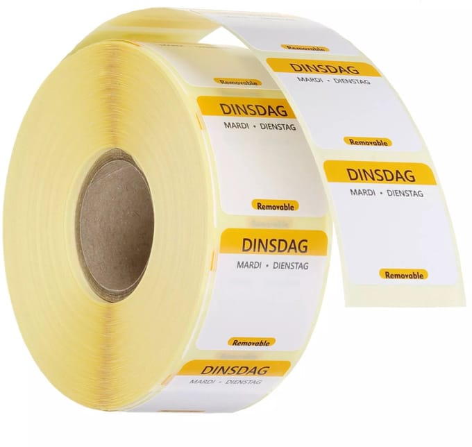 HENDI Herbruikbare voedselveiligheid dagstickers dinsdag geel 25x25 mm met notitieruimte kleurgecodeerd 1000 per rol