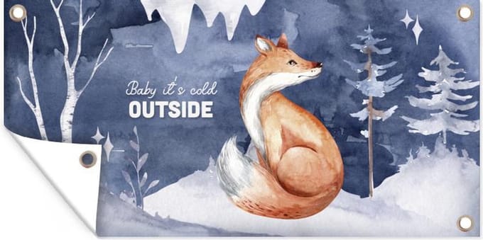 Schuttingposter Vos - Winter - Sneeuw - 200x100 cm - Tuindoek
