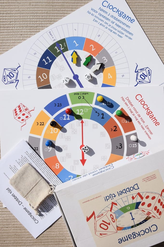 Clockgame: Klokkijken en dobbel tijd - educatief spelgoed - bordspel - dobbelspellen