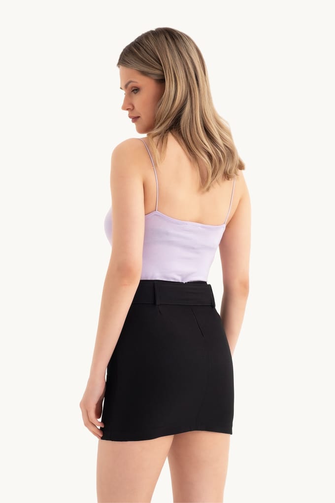 Hoge Taille Minirok met Een Ceintuur Detail