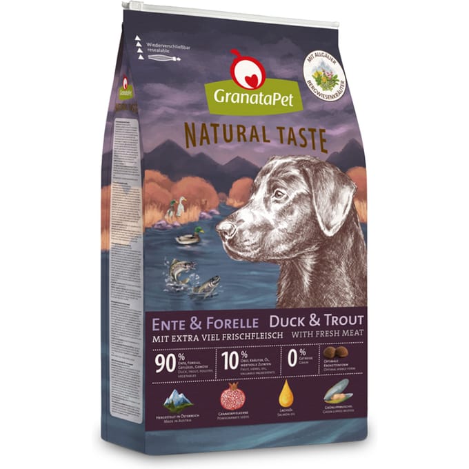 12kg Natural Taste Eend & Forel Granatapet Droog Hondenvoer