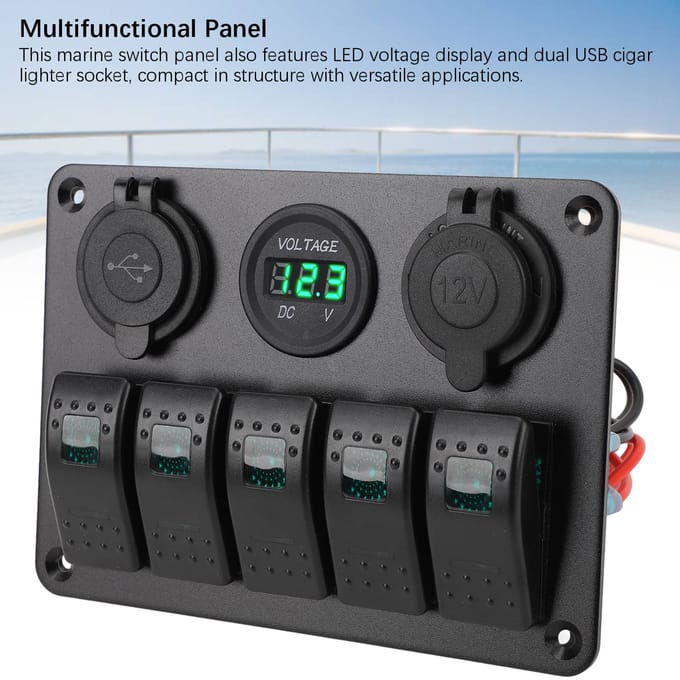 Schakelpaneel DC 12 tot 24V 5-voudig Aluminiumlegering IP65 Waterbestendig Voorbedraad Tuimelschakelaarpaneel