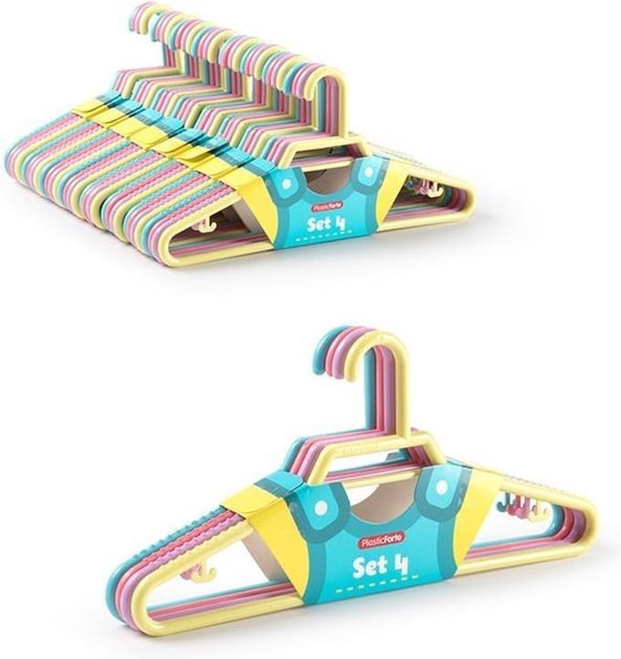 PlasticForte - 32x - Kinder kledinghangers - pastel - 27 cm - kunststof