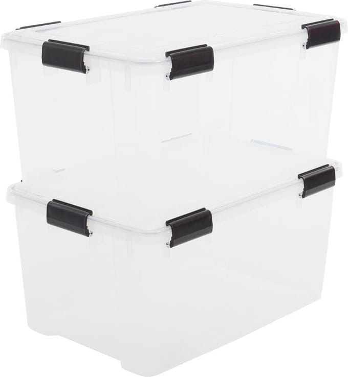 IRIS Airtight Opbergbox - 50L - Kunststof - Transparant/Zwart - Set van 2