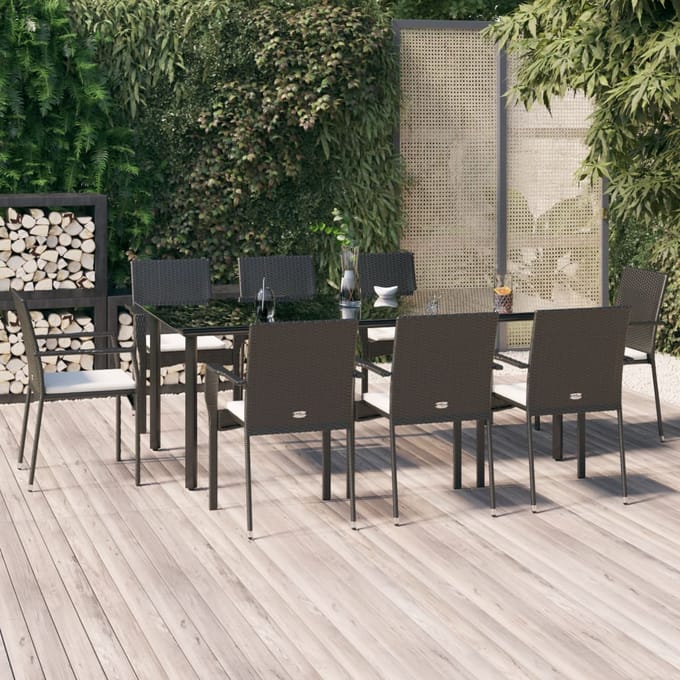 vidaXL - 9-delige - Tuinset - poly - rattan - zwart