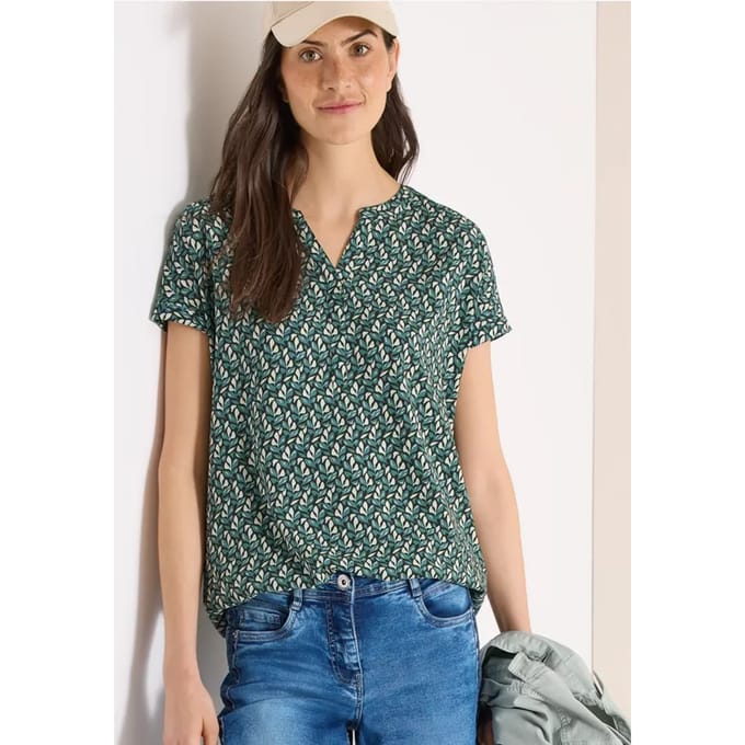 Blouse met gespleten hals en minimale print