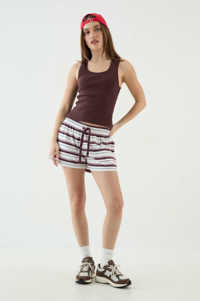Dames Dsgn Studio Gestreepte Short Met Trekkoord In De Taille | Ecru | Maat: Small