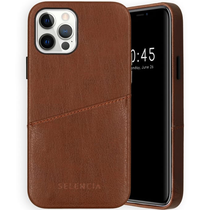 Selencia Vayu Vegan Lederen Backcover voor de Apple iPhone 12 (Pro) - Bruin