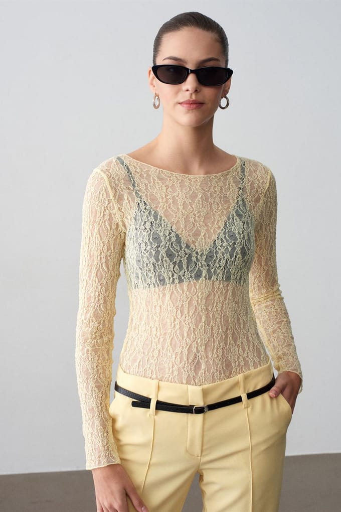 Slim Fit Kanten Boot Hals Blouse