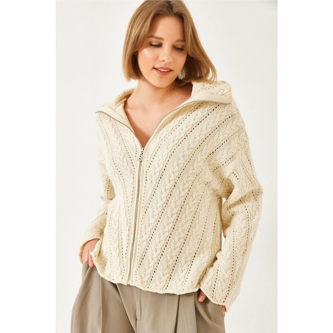 Textured Knitwear Cardigan met Ritskraag
