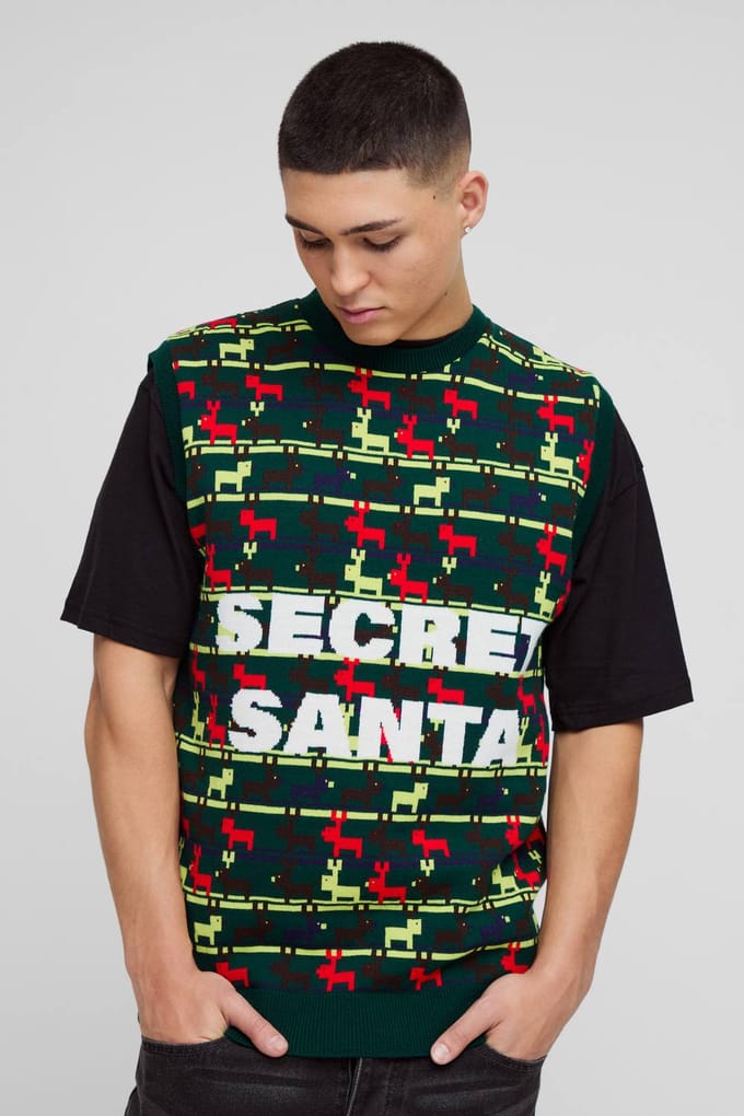 Regular Fit Secret Santa Christmas Vest | Green | Size Medium