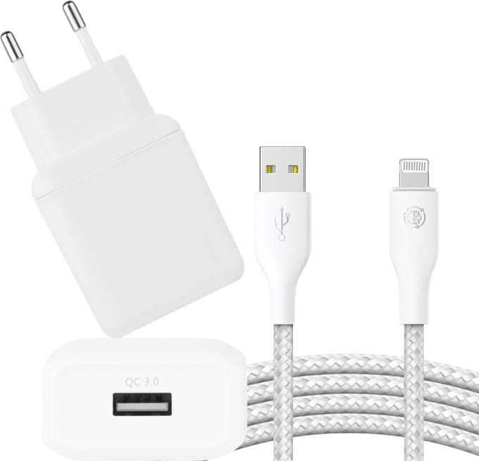 Usb Adapter 5V 1A/2A/3A + Oplaadkabel geschikt voor iPhone / iPad / iPod - Lightning Kabel - 3 Meter