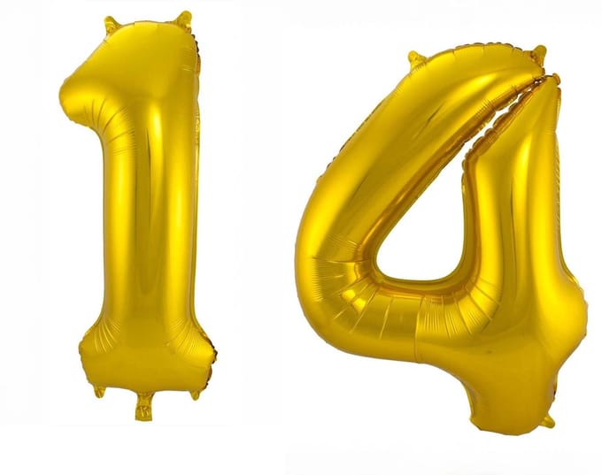 Folieballon 14 jaar - Goud - 86 cm