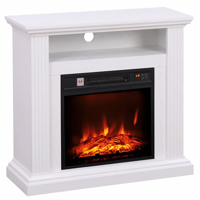 Elektrische haard 1800W - Witte sfeerhaard met schouw - 3D vlammeneffect - Thermostaat - Wit