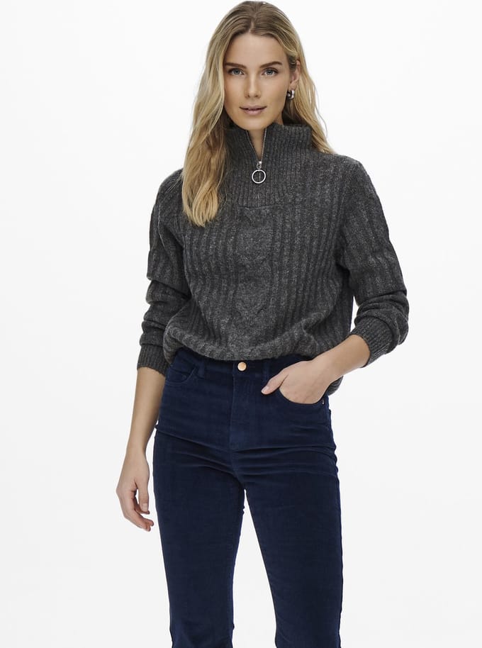 JDY Andrea Zip Cable Sweater Dames - Maat XS