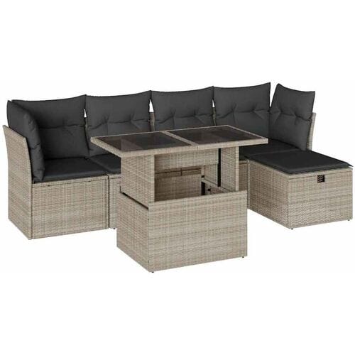 vidaXL - 6-delige - Loungeset - met - kussens - poly - rattan - lichtgrijs